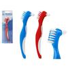 Deluxe Dual Denture Brush - 1 Piece (2 Assorted Colors: Red & Blue) - Gum Massaging & Teeth Cleaning view 1