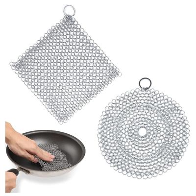 KOMUNJ 2 pieces cast iron cleaner, cast iron cleaner, ring cleaner with hanging ring for frying pans, grill pans or woks and more