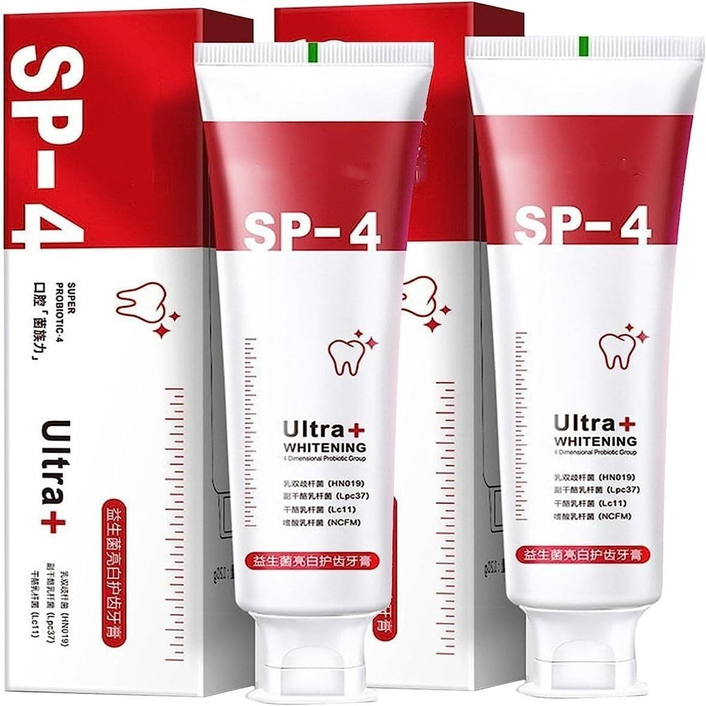 SP-4 Ultra Whitening, sp4 Toothpaste Whitening, Sp-4 Probiotic Whitening Toothpaste, SP-4 Brightening Toothpaste Fresh Breath Toothpaste, Promotes Healthy Teeth and Gums (2xRed)