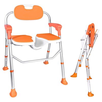 Portable Shower Chair with Arms and Back for Elderly Non-Slip Aluminum Alloy Height Adjustable Foldable Shower Stool for Inside Shower, EVA Soft Cushion, U-Shaped Opening Seat, Bearing 150 Kg