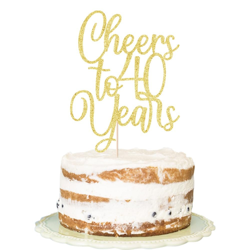 FLORCMET Gold Glitter Cheers to 40 Years Cake Topper - 40th Birthday Cake Decorating Supplies, Perfect for 40th Anniversary or Forty Birthday Party (40)