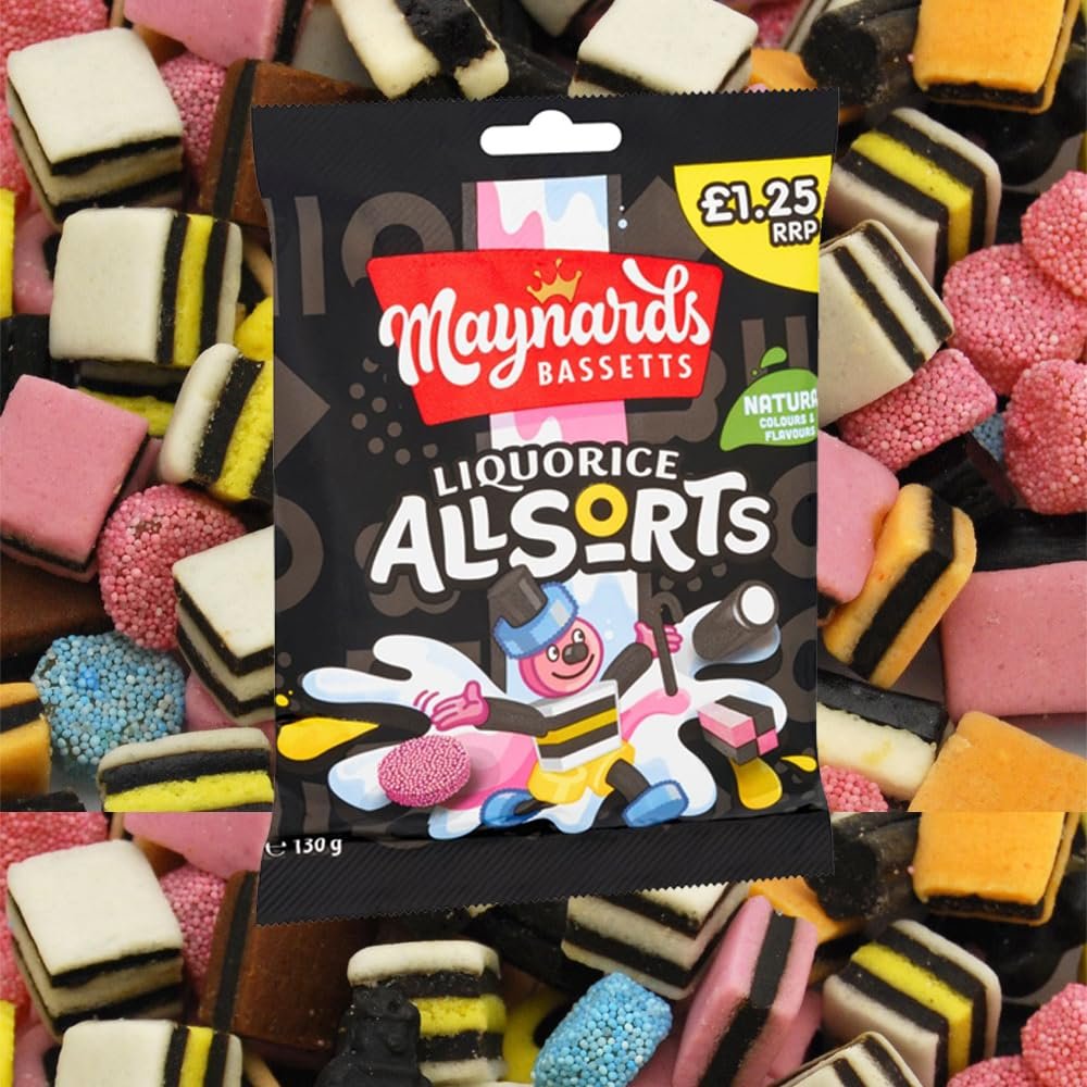 10 x Mynards Bassetts Sweets Bag 1.25 PMP 130g (Liquorice Allsorts)