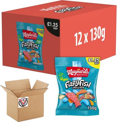 12 x Mynards Bassetts Sweets Bag 1.25 PMP 130g (Fizzy Fish)