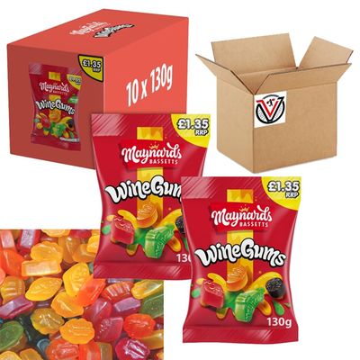 10 x Mynards Bassetts Sweets Bag 1.35 PMP 130g (Wine Gums)