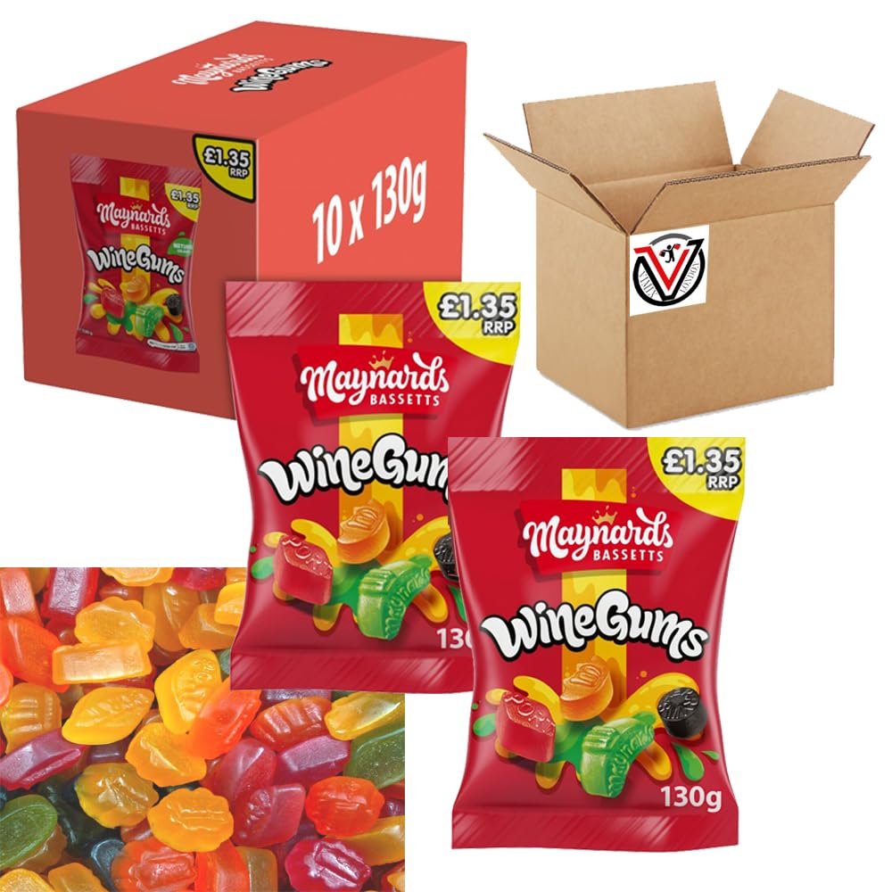 10 x Mynards Bassetts Sweets Bag 1.35 PMP 130g (Wine Gums)