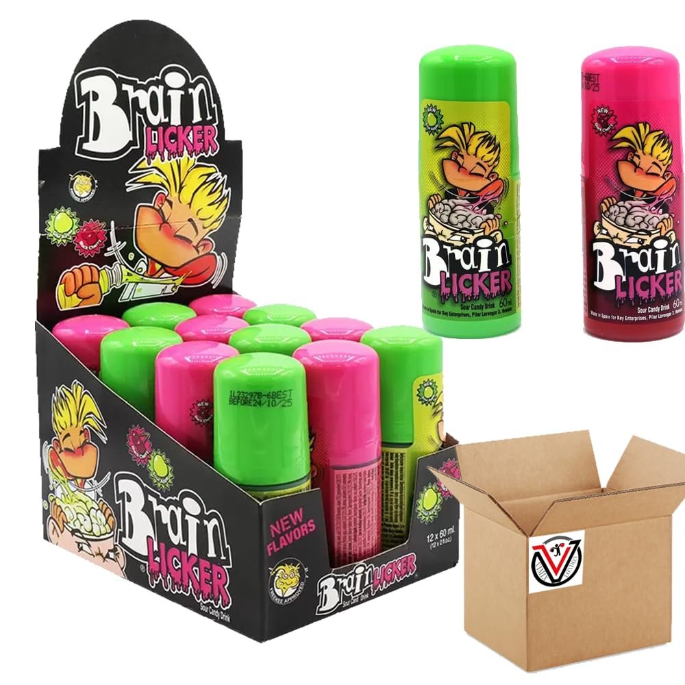 12 x Brain Licker Sour Apple & Black Cherry 60ml - Sour Fruit Flavour Candy Drink in Roll-On Bottle