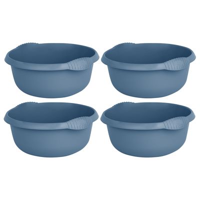 [Set Of 4] - High Grade Plastic 36cm Round Washing Up Bowl Kitchen Basin Sink Tidy Organizer, Multipurpose Basin Bowl 10 Litre Capacity Great for Home and Kitchen - (Navy)