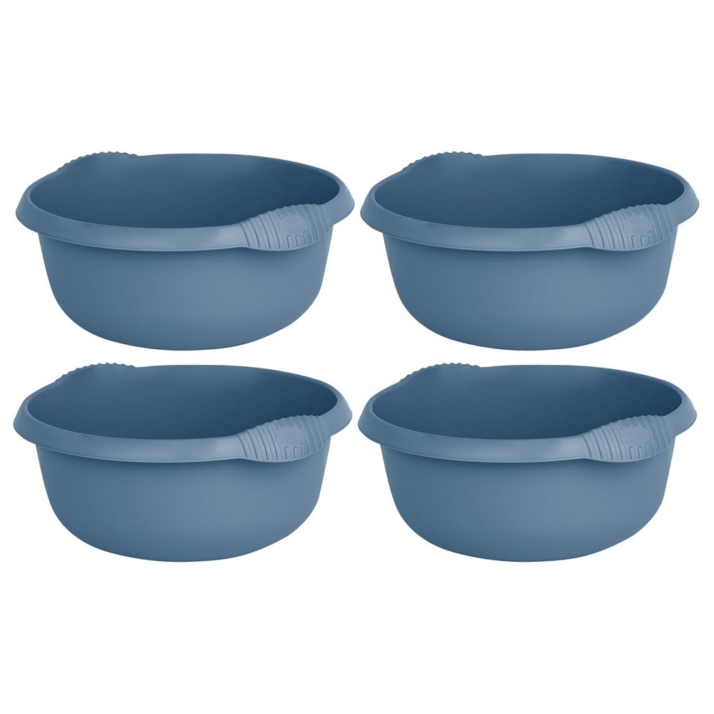 [Set Of 4] - High Grade Plastic 36cm Round Washing Up Bowl Kitchen Basin Sink Tidy Organizer, Multipurpose Basin Bowl 10 Litre Capacity Great for Home and Kitchen - (Navy)