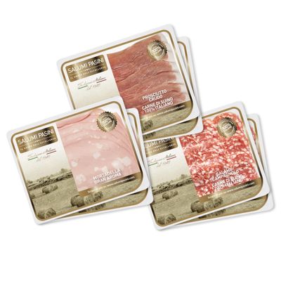 Aperitif Mix Salumi Pasini | 6 Trays of Mixed Sliced Cured Meats | Campagnolo Salami, Mortadella, Raw Ham | Ready to taste