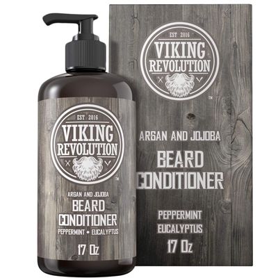Viking Revolution - Beard Conditioner with Argan & Jojoba Oils - Softens & Strengthens - Beard Conditioner with Beard Oil - Peppermint and Eucalyptus - 500 ml