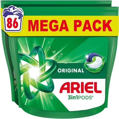 Ariel All-in-1 PODS, Washing Liquid Laundry Detergent Capsules 86 Washes (43x2), Original, Outstanding Stain Removal In 1 Wash, Brrrilliant In Cold & Short
