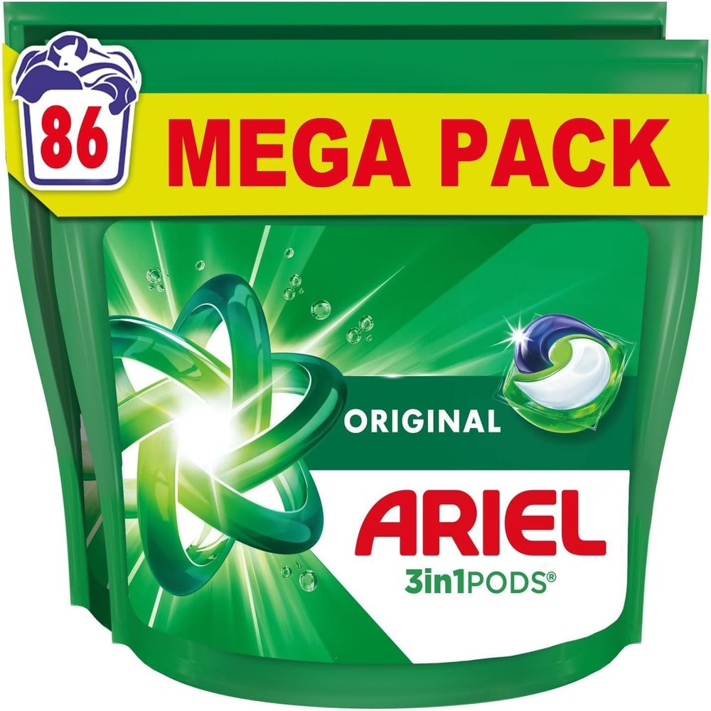 Ariel All-in-1 PODS, Washing Liquid Laundry Detergent Capsules 86 Washes (43x2), Original, Outstanding Stain Removal In 1 Wash, Brrrilliant In Cold & Short