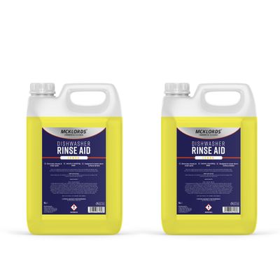 McKLords Dishwasher Rinse Aid, Lemon, 10 Litre - Professional Rinse Aid Duo Pack 25 L for Commercial Dishwashers Rapid Drying Streak-Free Finish on Glassware Plates & Cutlery