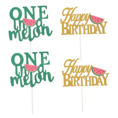 Cabilock 4pcs Watermelon Cake Picks for Birthday Party Melon Cake Decoration Party Supplies