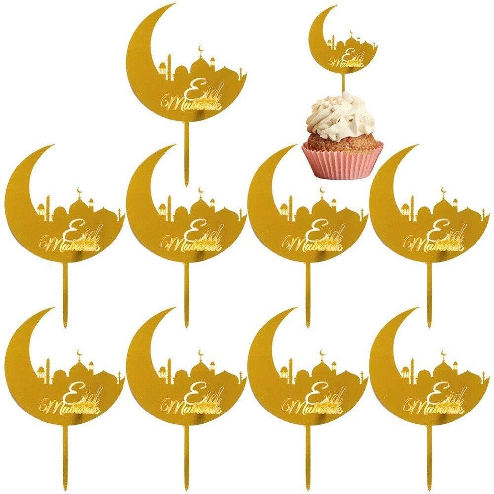 Eid Mubarak Cupcake Toppers 10pcs Eid Acrylic Cupcake Topper Ramadan Cake Decorations Kareem Party Supplies for Muffin Cake