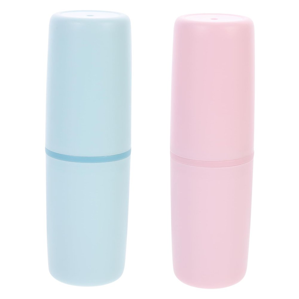 Beavorty 2pcs Toothbrush Box Travel Toothbrush Cup Pink Simple Style Case and Toothpaste