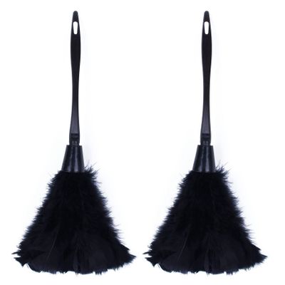 Fegtrty 2Pc Fashion Turkey Feather Duster with Black Plastic Handle Cleaning Tool(Black)35cm