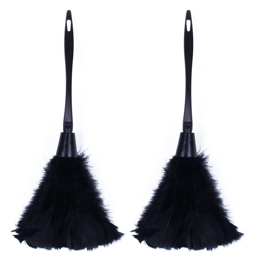 Fegtrty 2Pc Fashion Turkey Feather Duster with Black Plastic Handle Cleaning Tool(Black)35cm