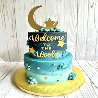 12PCS Moon Star Cake Toppers,Acrylic Mirror Gold"Welcome To The World"Baby Shower Cake Decorations for Over the Moon Baby Shower Wedding Birthday Party