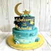 12PCS Moon Star Cake Toppers,Acrylic Mirror Gold"Welcome To The World"Baby Shower Cake Decorations for Over the Moon Baby Shower Wedding Birthday Party view 1