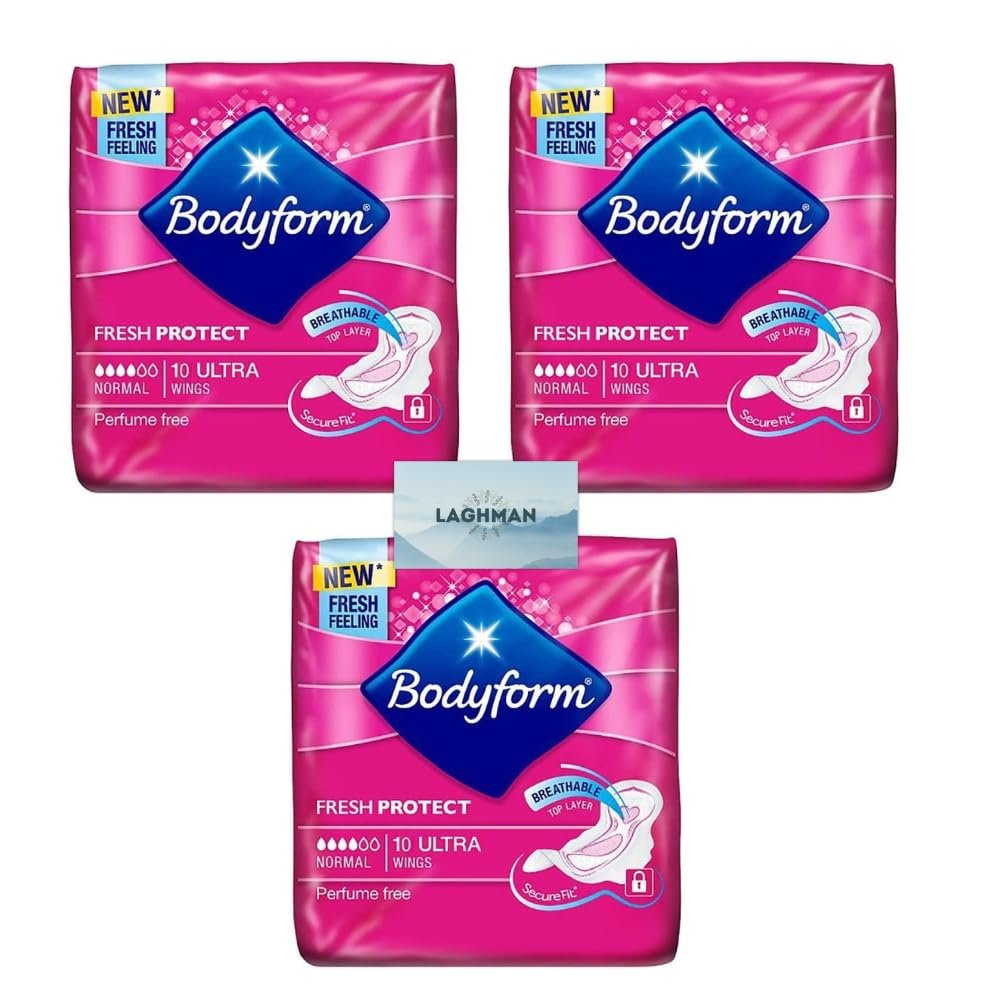 10 Ultra Sanitary Towels with Wings Pack of 3, 30 (10x3 Pads) Period Pads, Normal Flow Cour-V Ultra (Pack of 3) - Body Form