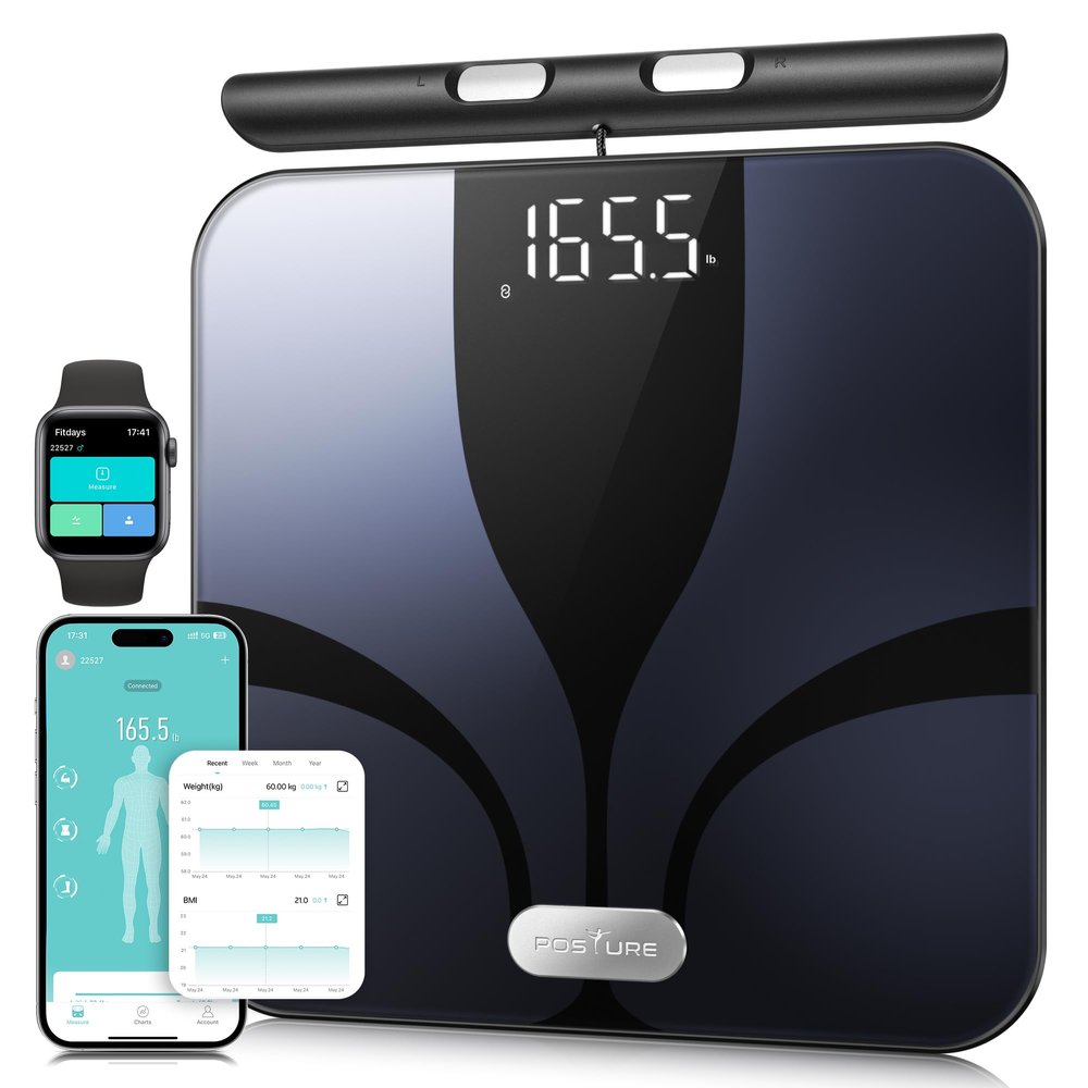 Smart Body Fat Scale with 8 Electrodes & Bluetooth - Digital Bathroom Scales, Full Body Composition Analyzer (Weight, Fat%, BMI, Muscle), Voice Prompt, High Precision up to 180 kg /28 st