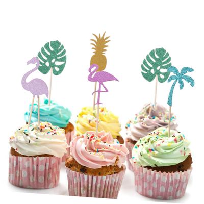 OKUMEYR 15pcs Hawaii Cake Topper Flamingo Pineapple Stick Party Cake Decor Dessert Insert