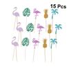 OKUMEYR 15pcs Hawaii Cake Topper Flamingo Pineapple Stick Party Cake Decor Dessert Insert view 4