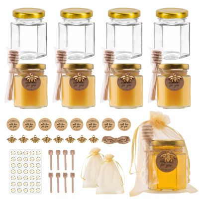 SZUAH 20 Pack 3 oz Mini Honey Jars with Dipper, Glass Hexagon Honey Jar for Wedding Favors, Empty Glass Jars for Party Favor