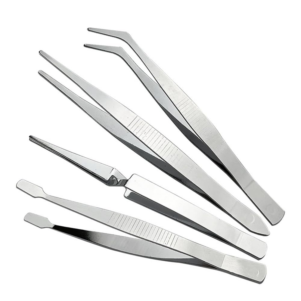 AMIUHOUN 4-Piece Set of Stainless Steel Combination Tweezers, Elbow Tip, Labor-Saving Pliers,-Reverse Flat-Mouth Stamp Clips