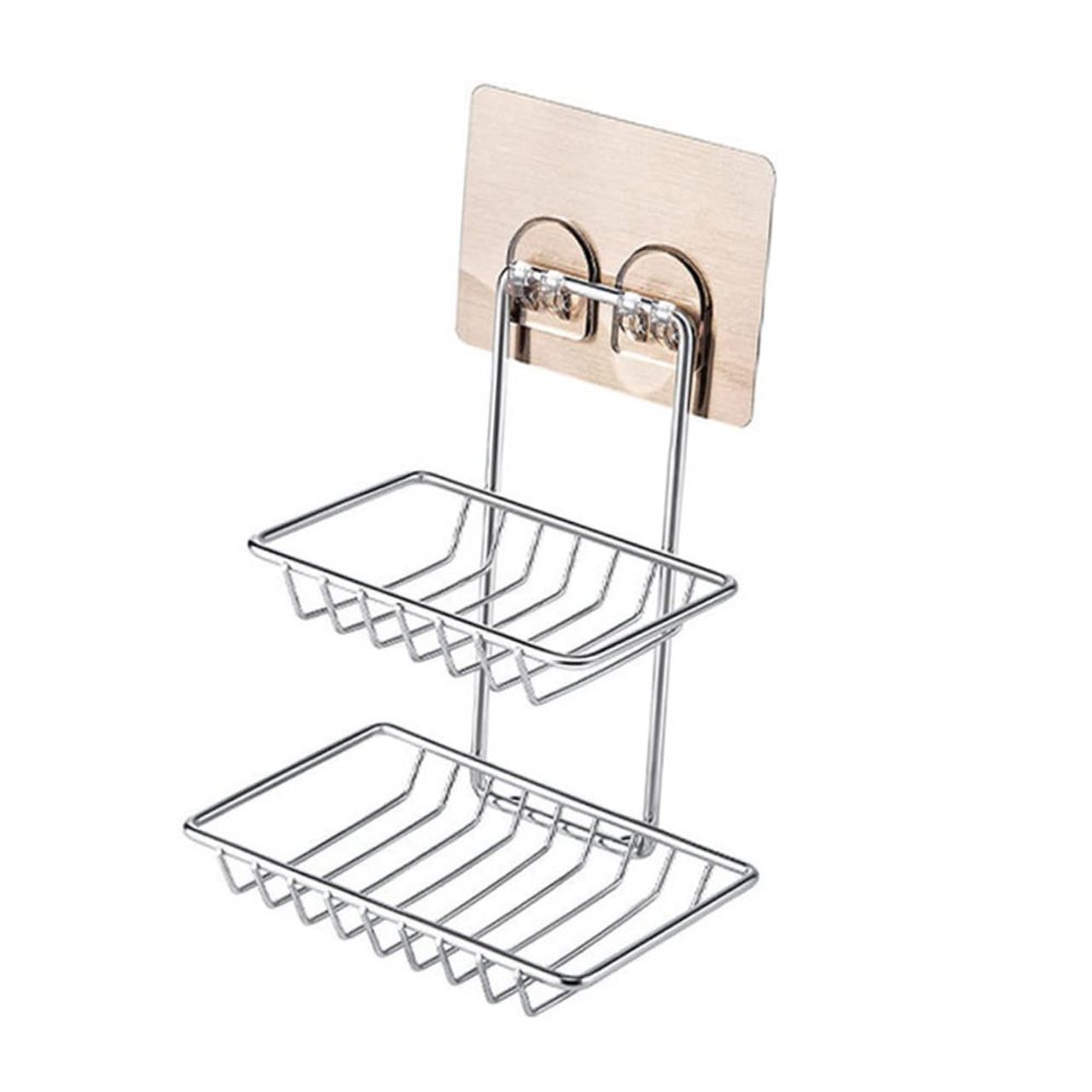 Amosfun Double Layer Soap Rack Wall Mounted Soap Holder Rustproof Stainless Steel Bathroom for Shower