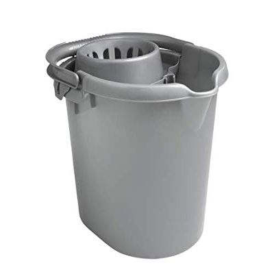 1 x Large 16L Litre Plastic Mop Bucket Cleaning Bucket with Detachable Wringer Carry Handle & Pouring Lip Bucket For Cleaning Floors School Office Restaurant Shop Commercial Use (Silver)
