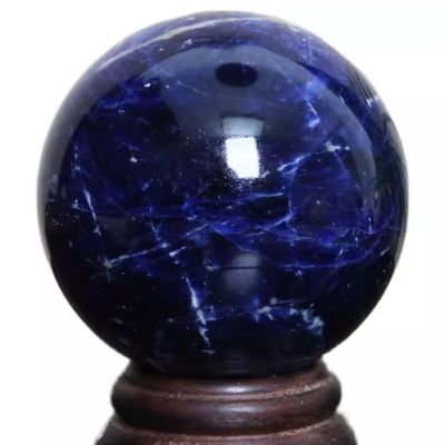 DECORN Blue Sodalite Ball Healing Crystal Ball Sphere Natural Gemstone Ball with Wooden Base for Fengshui,Meditation,Divination,Home Decoration,2.4" Dia
