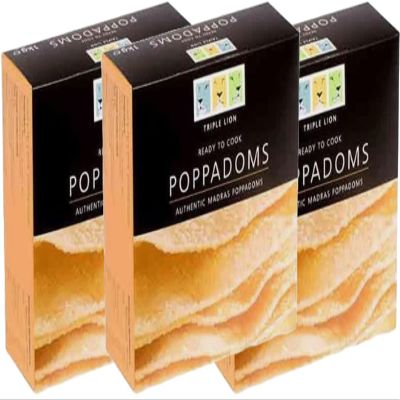 Triple Lion - Plain Uncooked Poppadoms - 1kg (Pack of 3)