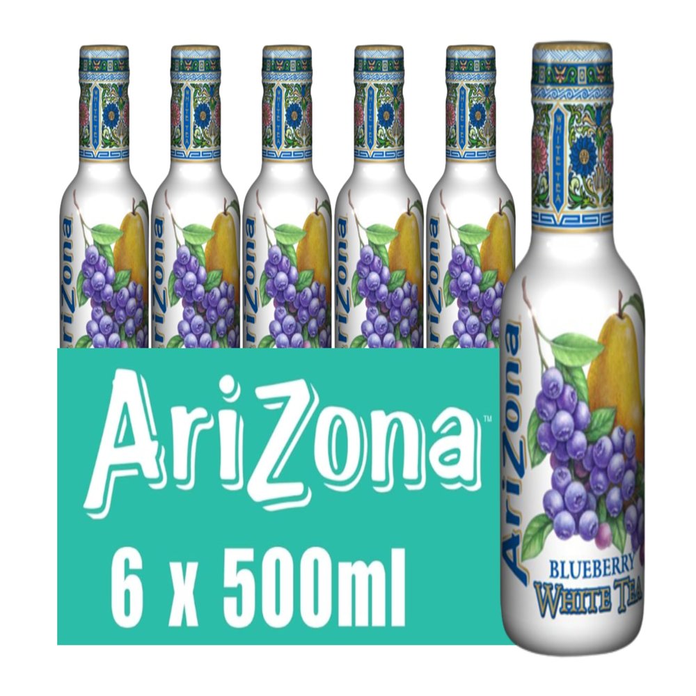 Arizona Blueberry White Tea, Pack of 6 x 500ml PET Bottles, Delicious Fruity Drink, No Artificial Flavours, No Artificial Preservatives