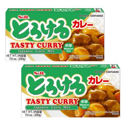 S&B Tasty Variety Pack of Japanese Pre-Mixed Quick & Easy Curry Sauce & Stew Mixes - Medium Hot Curry Sauce 200g (Pack of 2)