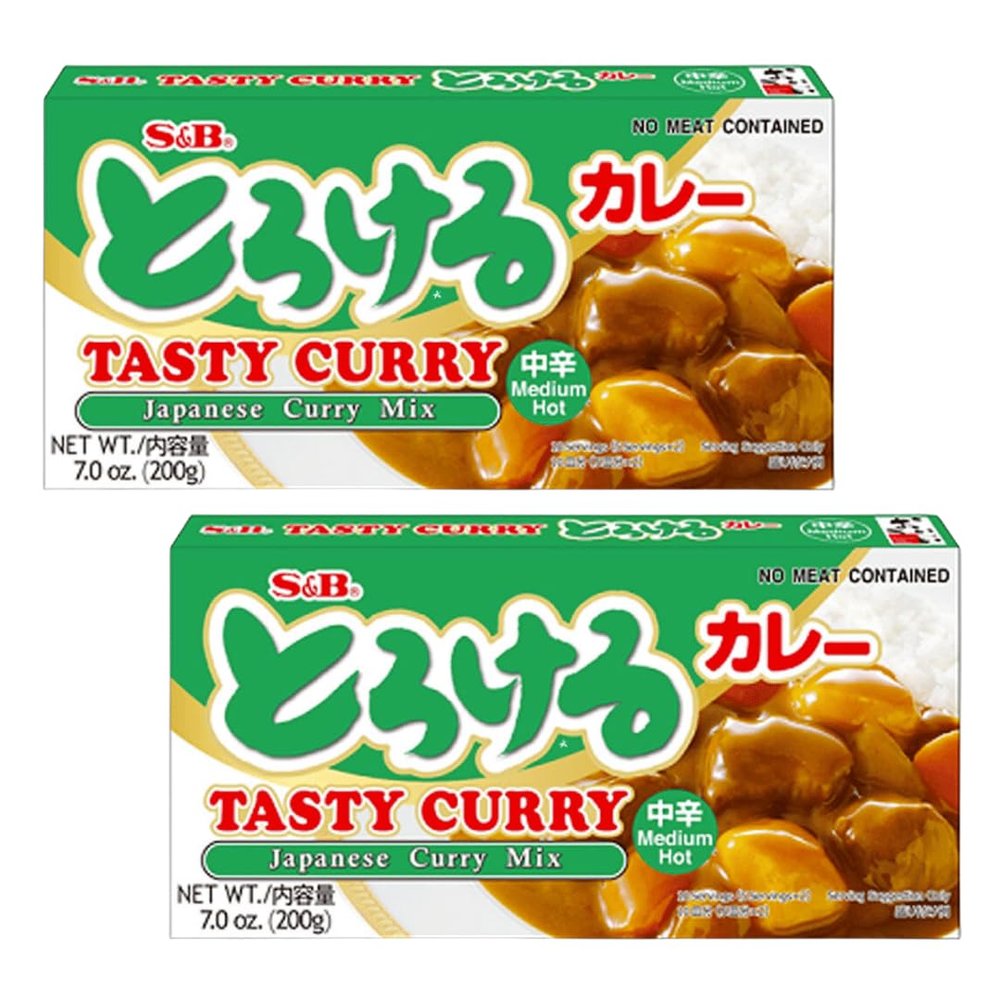 S&B Tasty Variety Pack of Japanese Pre-Mixed Quick & Easy Curry Sauce & Stew Mixes - Medium Hot Curry Sauce 200g (Pack of 2)