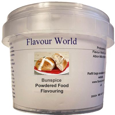 Flavour World Professional Powdered Food Flavouring 40g or 80g tubs with small dosing spoon included (80g, Bunspice)