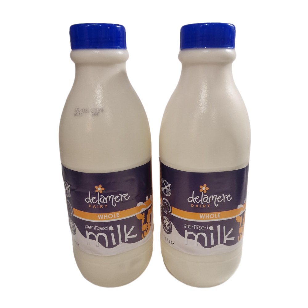 1L Delamere Dairy Sterilized Whole Milk Long Life Plastic Bottle (2 x 1Litre)
