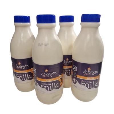 1L Delamere Dairy Sterilized Whole Milk Plastic Bottle (4 x 1Litre)