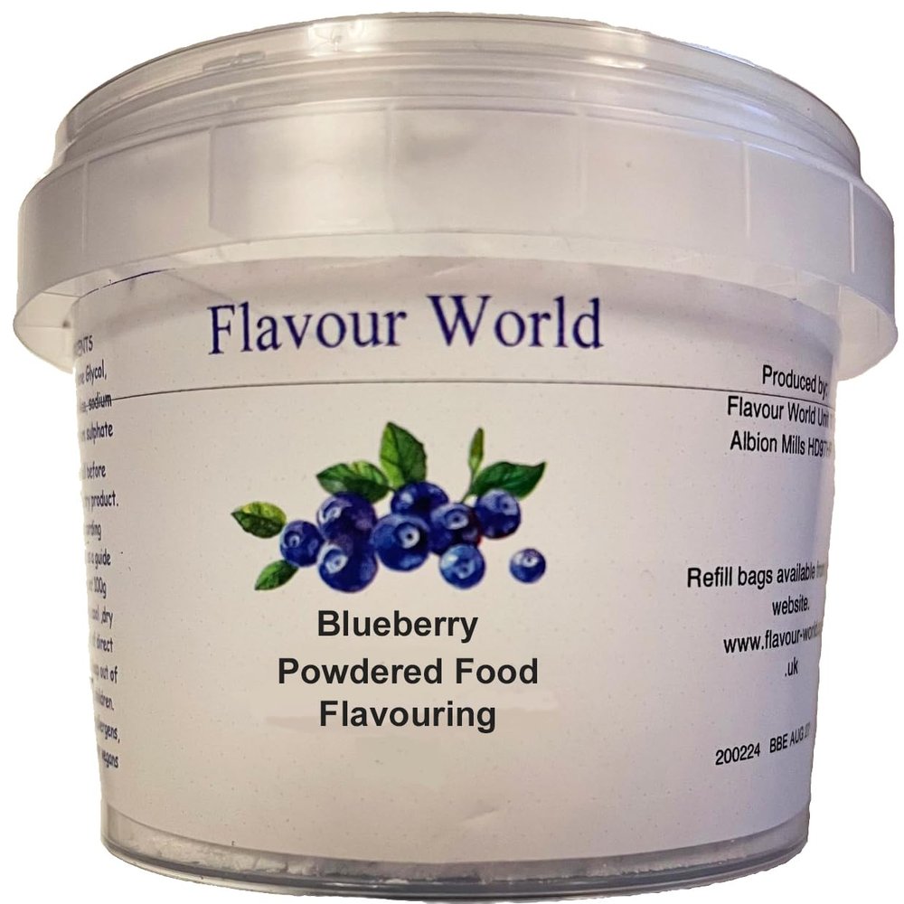 Flavour World Professional Powdered Food Flavouring 40g or 80g tubs with small dosing spoon included (80g, Blueberry)