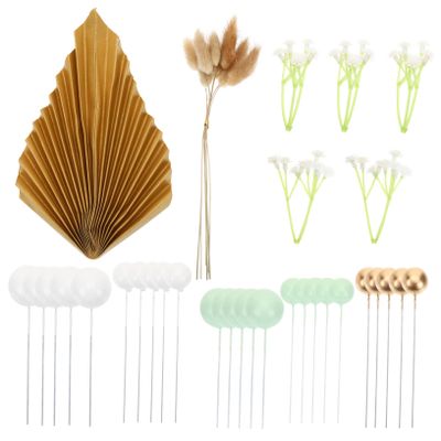 Ciieeo Bohemia Style Cake Decorations Party Cake Ornaments for Women Birthday Wedding Shower Paper Fan Balls Metal Balls