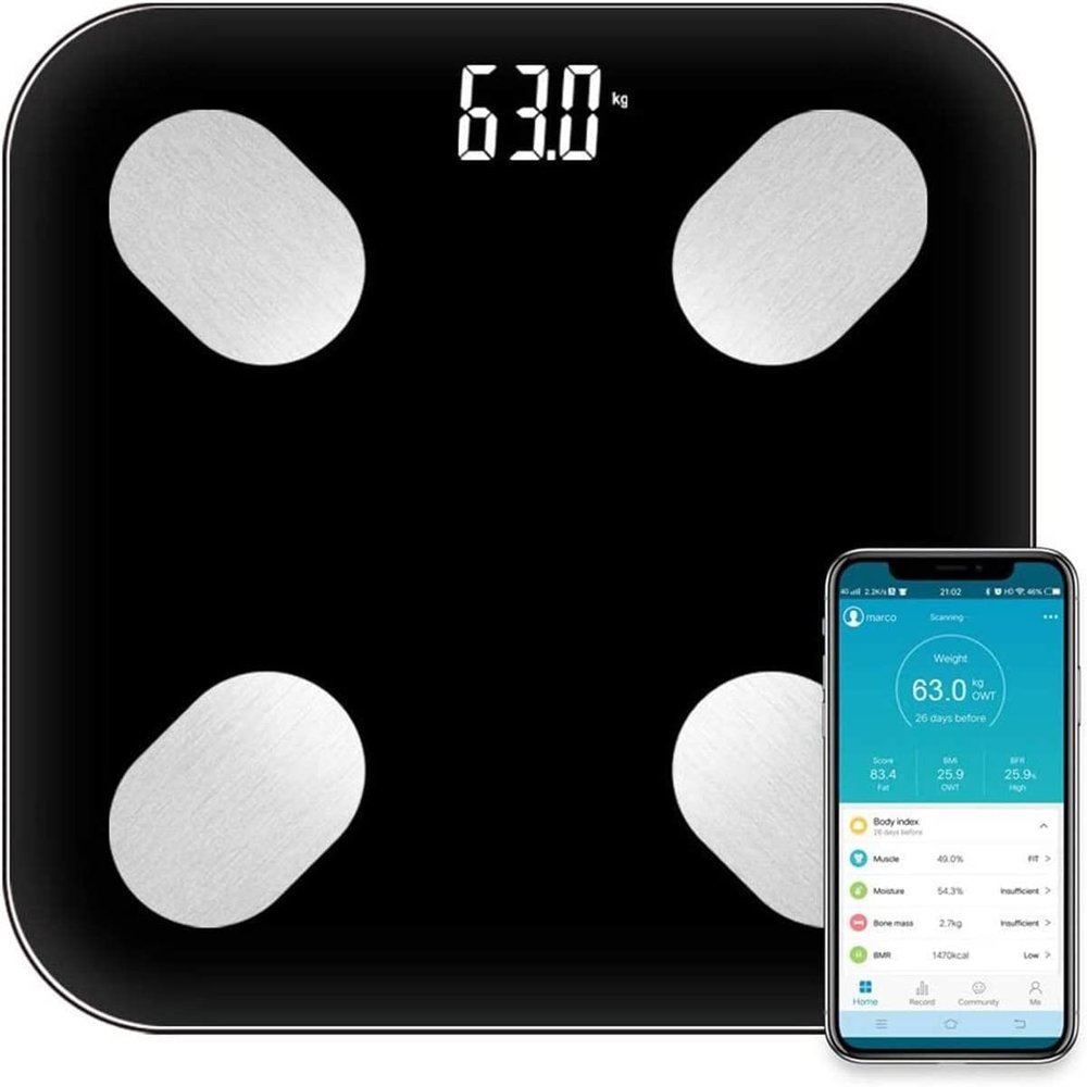 GeRRiT Digital Body Weight Scale, High Precision Wireless Scale with Smartphone App, Smart Step-On Bathroom Weight and BMI Scale, Multiple Users, Sturdy Tempered Glass, 400 lb/180 kg, Black