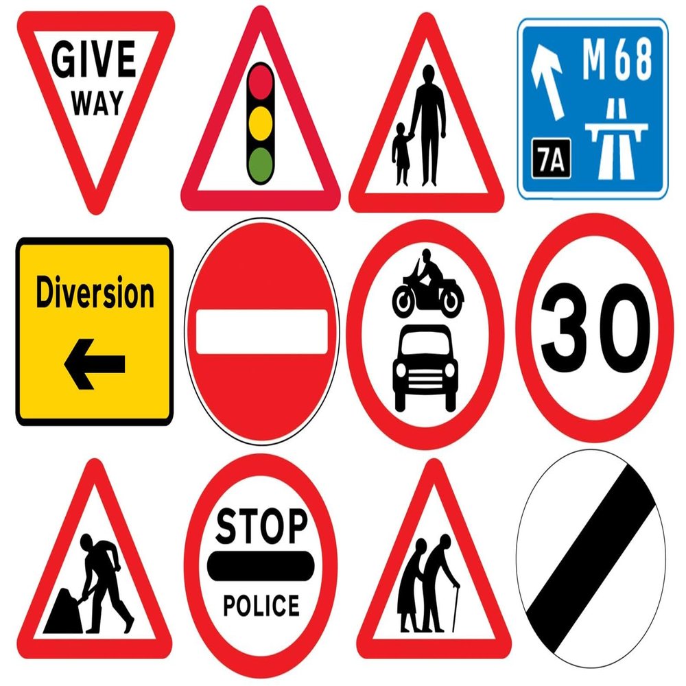 24 x Driving Test Traffic Signs - United Kingdom 4.4cm Disc Cupcake Toppers (NOT PRE Cut)