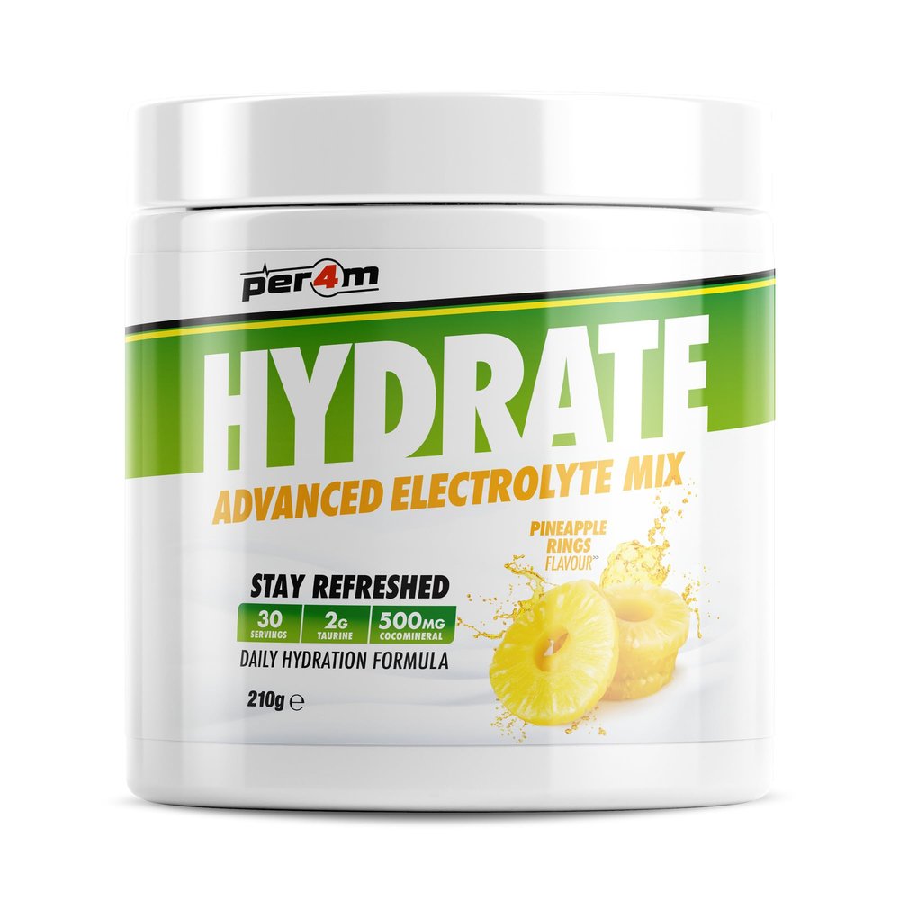 Per4m Hydrate Electrolyte Mix Powder | 500mg Cocomineral to Replenish Essential Electrolytes | Muscle Function, Cardiovascular Health, Neurological Support | 210g (Pineapple Rings)