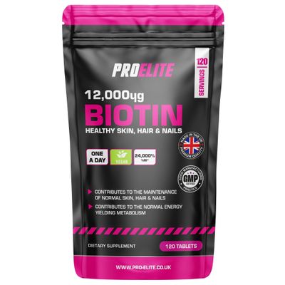 Biotin Hair Growth Supplement 12,000mcg - 120 Vegan High Strength Biotin Tablets - Hair and Nails Vitamins for Women & Men - Supports Hair, Skin & Nail Growth Vitamin B7 Tablets - PROELITE