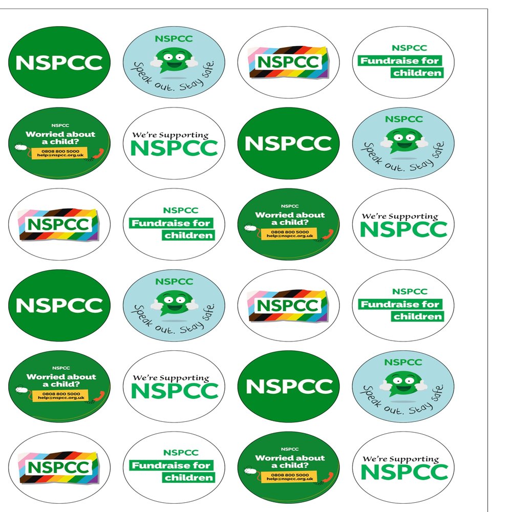 24 Pre-Cut NSPCC Charity Fundraising Themed Edible Wafer Paper Cake Toppers Decorations