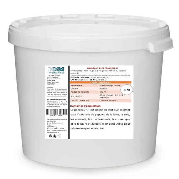 10 kg Colourant E124 PONCEAU 4R: Acid Red 18, Cochineal Red A, Coccine New