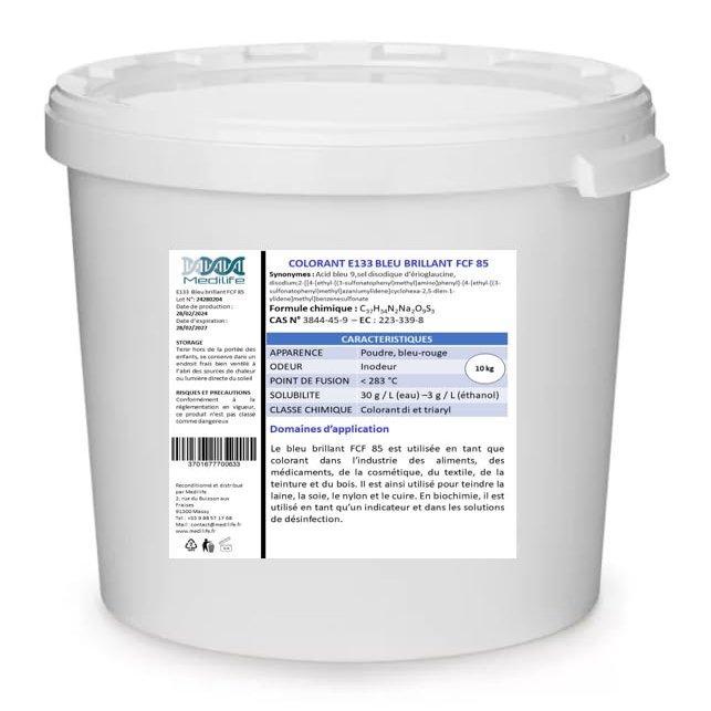 10 kg COLORANT E133 GLOSS BLUE FCF 85: Blue acid 9, erioglecuin disodium salt