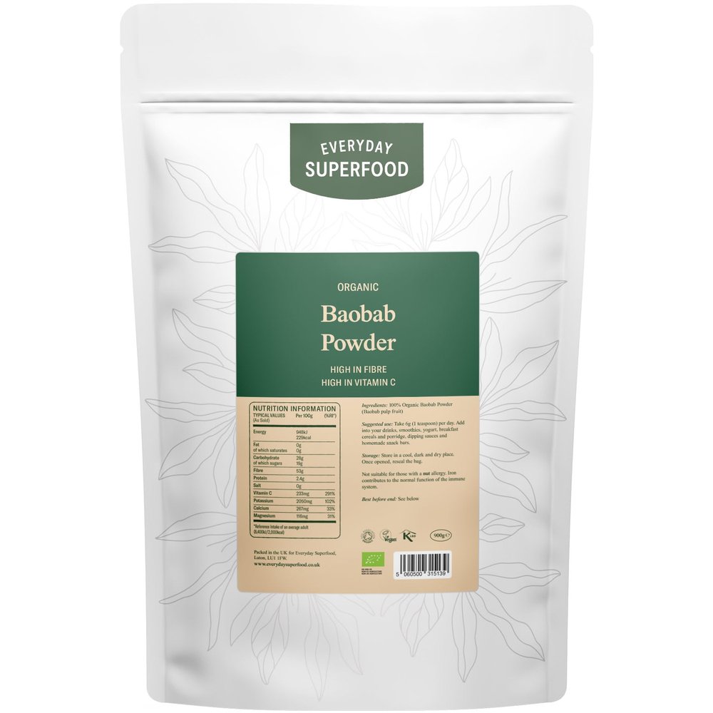 Everyday Superfood Organic Baobab Powder 900g, High Vitamin C, Perfect in Smoothies, Tea and Baking